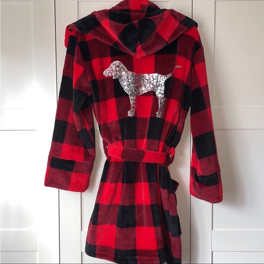 VS PINK Red Plaid Bling Robe